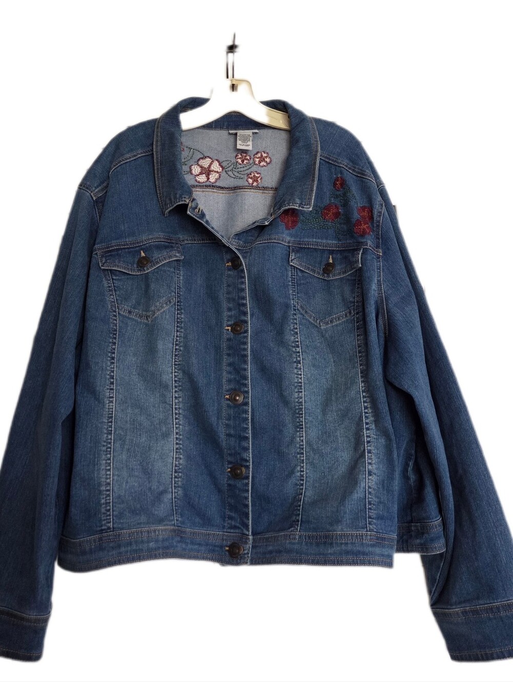 Catherine's Denim Floral Embroderied Jacket Boho Fall Western Plus Size 3X
